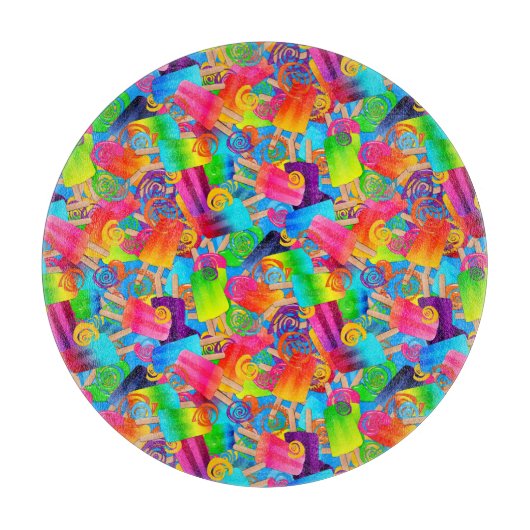 CKC Popsicle Swirls-Blue-12in Round Cutting Board Snijplank (Voorkant)