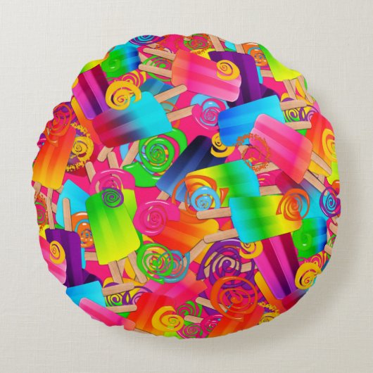 CKC Popsicle Swirls,PINK-RONDE SIERKUSSEN Rond Kussen (Voorkant)