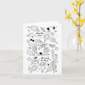 Ckleball Doodles in het zwart op beige retro comfo Kaart (Gele Bloem)