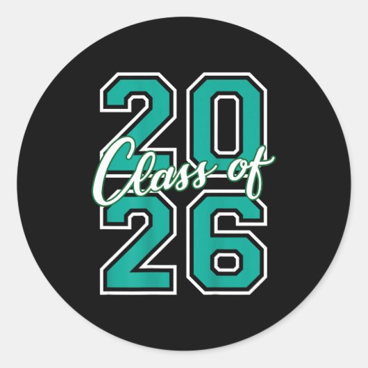 Cl Of 2026 Graduation Varsity Teal And White On Th Ronde Sticker (Voorkant)
