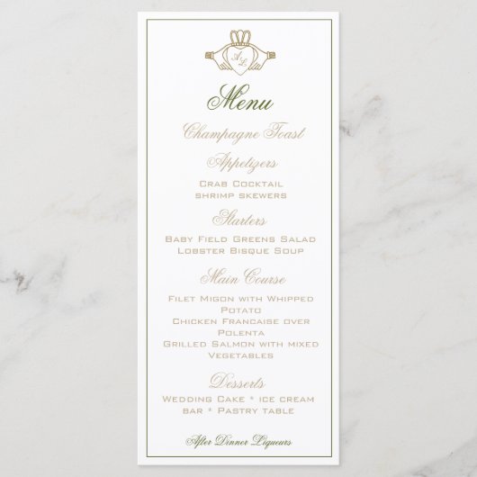 Claddagh Bruiloftsreceptie Menu (Voorkant)