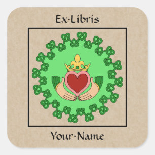 Claddagh en Green Knotwork Bookplate Vierkante Sticker