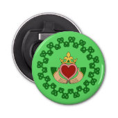 Claddagh en Green Knotwork Button Flesopener (Voorkant)