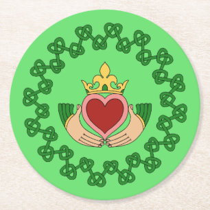 Claddagh en Green Knotwork Ronde Kartonnen Onderzetter