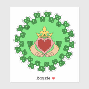 Claddagh en Green Knotwork Sticker