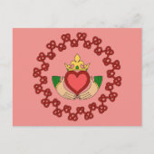 Claddagh en Red Knotwork op roze Briefkaart (Voorkant)