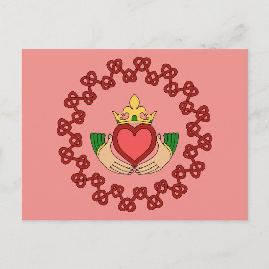 Claddagh en Red Knotwork op roze Briefkaart (Voorkant)
