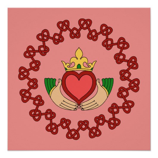 Claddagh en Red Knotwork op roze Perfect Poster (Voorkant)