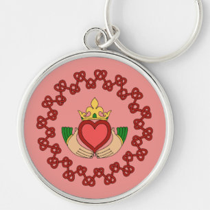 Claddagh en Red Knotwork op roze Sleutelhanger
