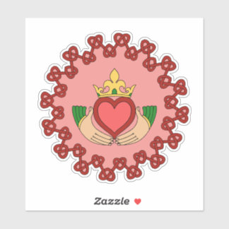 Claddagh en Red Knotwork op roze Sticker