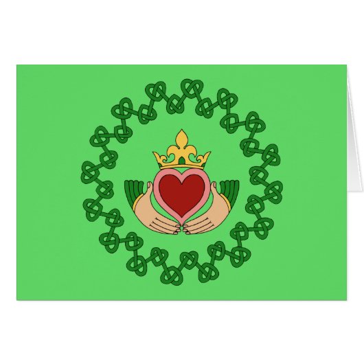 Claddagh et carte de voeux verte de Knotwork (Devant horizontal)