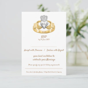 Claddagh Ring Huwelijksreactie met Initialen & Dat RSVP Kaartje