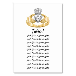 Claddagh Ring Trouwtafel Plan Beginletters & Datum Kaart