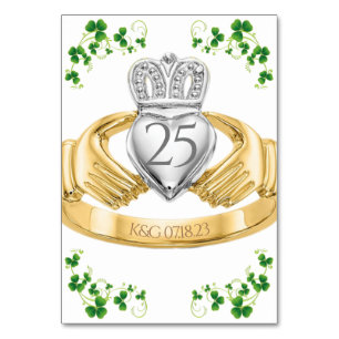 Claddagh Ring Wedding Initialen & Shamrocks Table Kaart