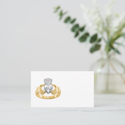 Claddagh Ring Wedding Place Card Initialen & Datum Plaatskaartje (Staand voorkant)