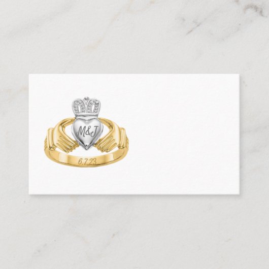 Claddagh Ring Wedding Place Card Initialen & Datum Plaatskaartje (Voorkant)