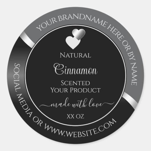 Clair gris noir Wavy Silver Hearts Étiquette produ (Devant)
