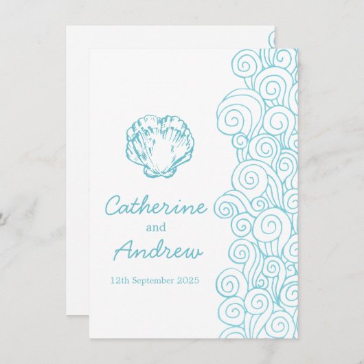 Clam shell zee werveling blauw strand bruiloft uit kaart (Voorkant / Achterkant)