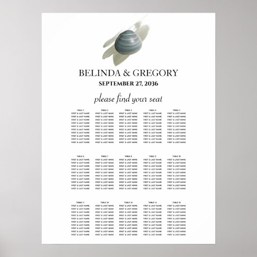 Clam Waterverf Stroke Wedding Seating Chart Poster (Voorkant)
