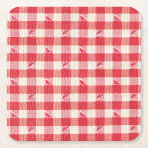 Clambake Casual Seafood Feest Gingham Gestreep Vierkante Kartonnen Onderzetter