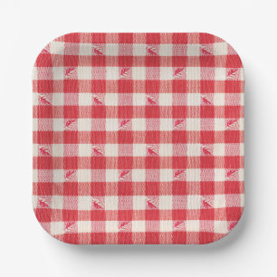Clambake Casual Seafood Feest Gingham Plaid Papieren Bordje