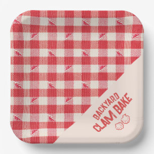 Clambake Informele Zeevoedsel Feest Gingham Gestre Papieren Bordje