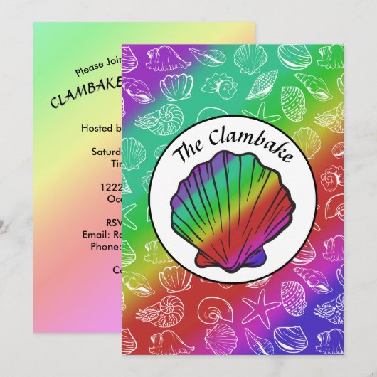 Clambake Rainbow Clam Schelpdieren Patroon Cookout Kaart (Voorkant / Achterkant)
