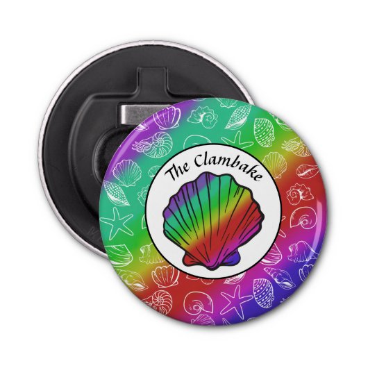Clambake Rainbow Clam Shellfish Pattern Button Button Flesopener (Voorkant)