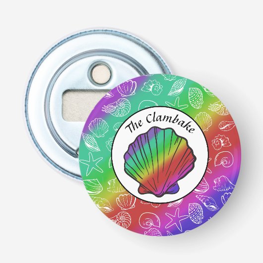 Clambake Rainbow Clam Shellfish Pattern Button Flesopener (Voorkant)