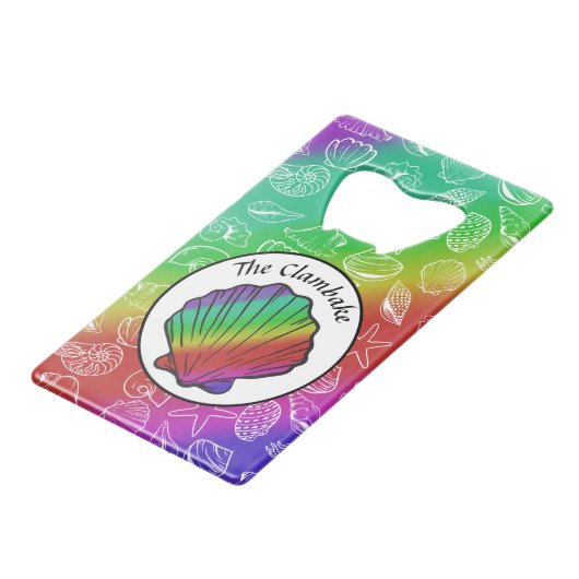 Clambake Rainbow Clam Shellfish Pattern Kredietkaart Flessenopener (Voorkant Gekanteld)