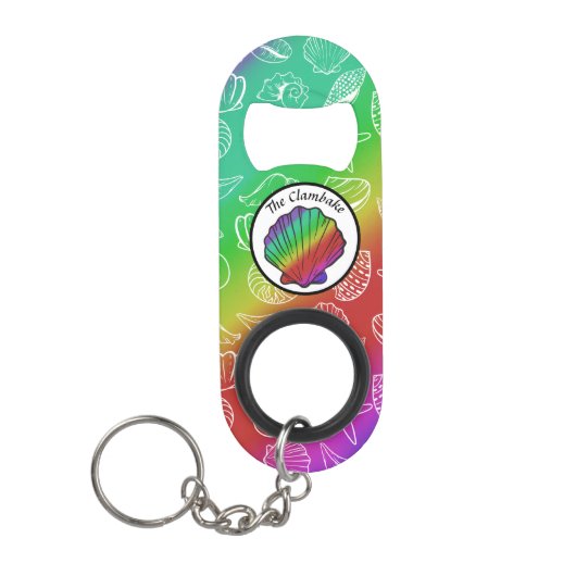 Clambake Rainbow Clam Shellfish Pattern Mini Flessenopener (Voorkant)