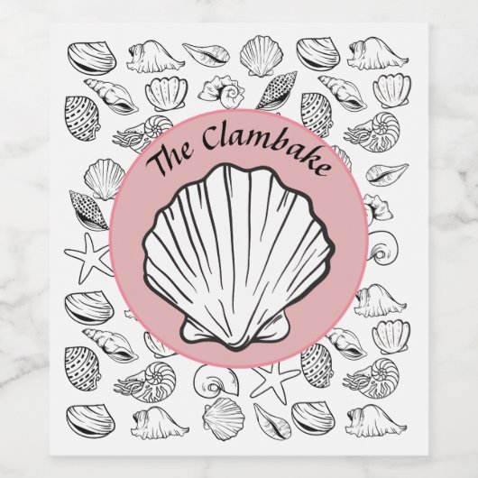 Clambake roze mousserende wijn cirkel zeeschelpen wijn etiket (Enkel label)