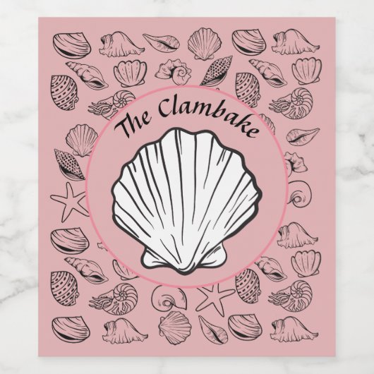 Clambake Roze Mousserende Wijn Schelpen Patroon Pa Wijn Etiket (Enkel label)