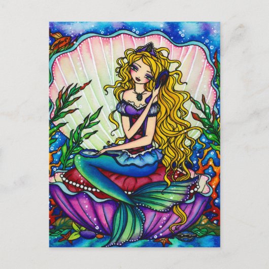 Clamshell Mermaid Fantasy Fairy Art Briefkaart (Voorkant)