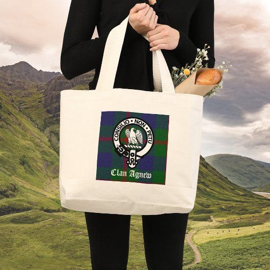 Clan Agnew Tartan Crest Grote Tote Bag
