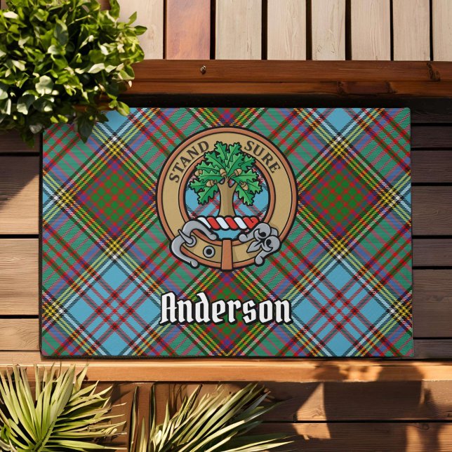 Clan Anderson Crest over Tartan Deurmat (Creator heeft geüpload)