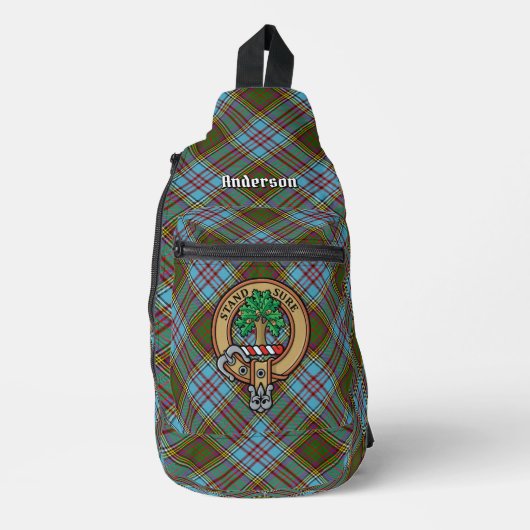 Clan Anderson Crest over Tartan Sling Bag (Voorkant)