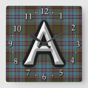 Clan Anderson Letter A Monogram Tartan Vierkante Klok