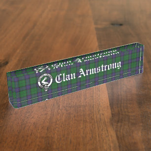 Clan Armstrong Crest Badge en Tartan Naambordje