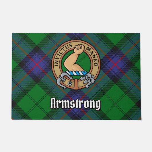 Clan Armstrong Crest over Tartan Deurmat (Voorkant)