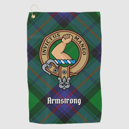 Clan Armstrong Crest over Tartan Golf Towel Golfhanddoek (Voorkant)