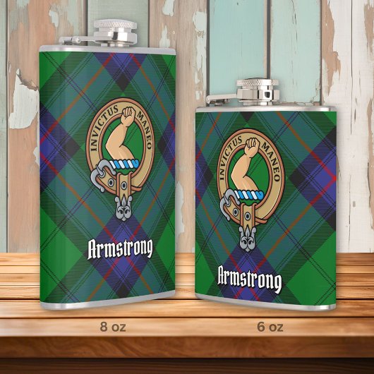 Clan Armstrong Crest over Tartan Heupfles
