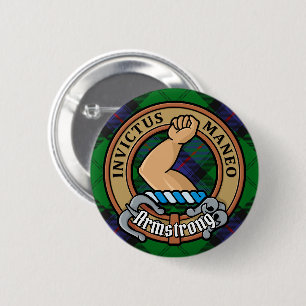 Clan Armstrong Crest over Tartan Ronde Button 5,7 Cm