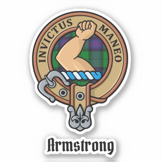 Clan Armstrong Crest over Tartan Sticker (Voorkant)