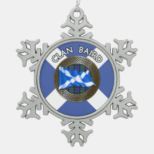 Clan Baird Tartan Knot & Flag Tin Sneeuwvlok Ornament