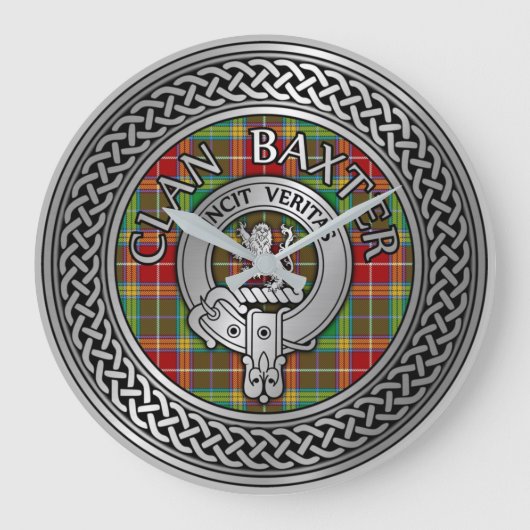 Clan Baxter Crest & Tartan Knot Grote Klok (Voorkant)