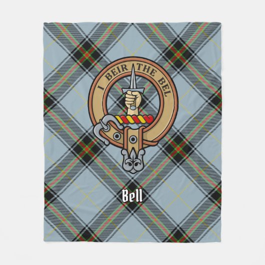 Clan Bell Crest boven Tartan Fleece Deken (Voorkant)