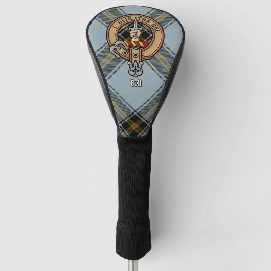Clan Bell Crest boven Tartan Golfheadcover (Voorkant)