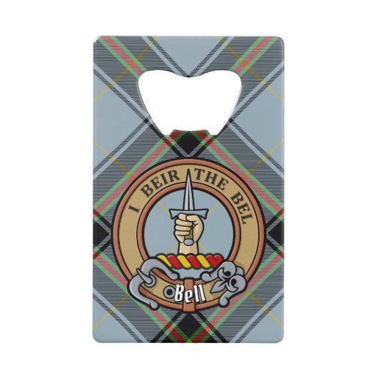 Clan Bell Crest boven Tartan Kredietkaart Flessenopener (Voorkant)