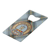 Clan Bell Crest boven Tartan Kredietkaart Flessenopener (Voorkant Gekanteld)